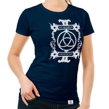 Damen T-Shirts mit Rund- oder V-Ausschnitt - Sic mundus creatus est Rundhals dunkelblau-weiss S