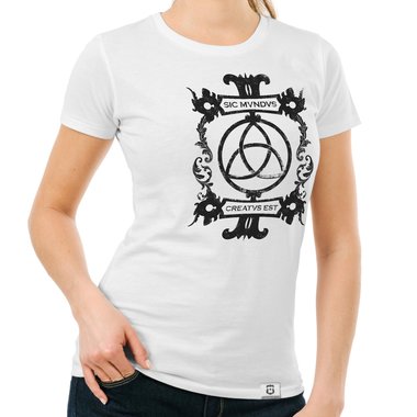 Damen T-Shirts mit Rund- oder V-Ausschnitt - Sic mundus creatus est Rundhals dunkelblau-weiss S