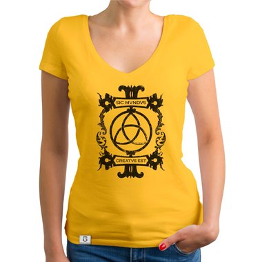 Damen T-Shirts mit Rund- oder V-Ausschnitt - Sic mundus creatus est Rundhals dunkelblau-weiss S