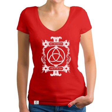 Damen T-Shirts mit Rund- oder V-Ausschnitt - Sic mundus creatus est Rundhals dunkelblau-weiss S