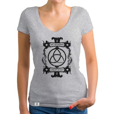 Damen T-Shirts mit Rund- oder V-Ausschnitt - Sic mundus creatus est Rundhals dunkelblau-weiss S