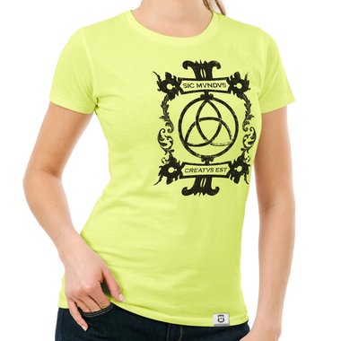 Damen T-Shirts mit Rund- oder V-Ausschnitt - Sic mundus creatus est Rundhals dunkelblau-weiss S