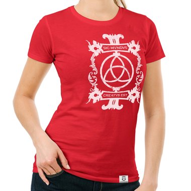 Damen T-Shirts mit Rund- oder V-Ausschnitt - Sic mundus creatus est Rundhals dunkelblau-weiss S