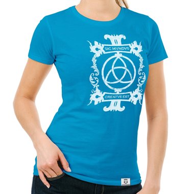Damen T-Shirts mit Rund- oder V-Ausschnitt - Sic mundus creatus est Rundhals dunkelblau-weiss S