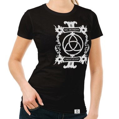 Damen T-Shirts mit Rund- oder V-Ausschnitt - Sic mundus creatus est Rundhals dunkelblau-weiss S