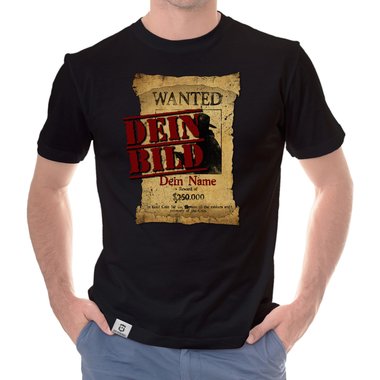 T-Shirts selbst gestalten - Mit deinem Foto und Text/Namen in tollen Rahmen - Herren, Damen und Kinder Kinder-Wanted-weiss 152-164