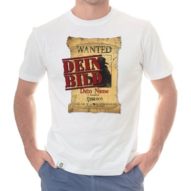 T-Shirts selbst gestalten - Mit deinem Foto und Text/Namen in tollen Rahmen - Herren, Damen und Kinder Kinder-Wanted-weiss 152-164