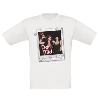 T-Shirts selbst gestalten - Mit deinem Foto und Text/Namen in tollen Rahmen - Herren, Damen und Kinder Kinder-Wanted-weiss 152-164