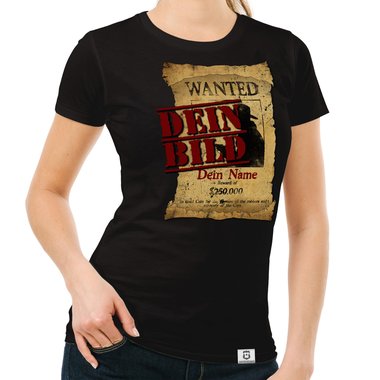 T-Shirts selbst gestalten - Mit deinem Foto und Text/Namen in tollen Rahmen - Herren, Damen und Kinder Kinder-Wanted-weiss 152-164