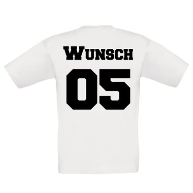 Dein personalisiertes Partnerlook Shirt - Damen, Herren & Kinder - Baumwoll Shirt mit deinem Wunschnamen/text und Wunschnummer Kinder weiss-schwarz 152-164