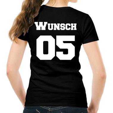 Dein personalisiertes Partnerlook Shirt - Damen, Herren & Kinder - Baumwoll Shirt mit deinem Wunschnamen/text und Wunschnummer Kinder weiss-schwarz 152-164