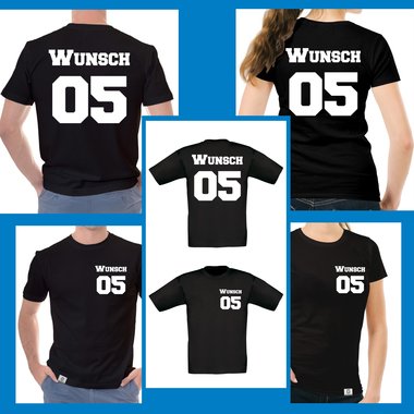 Dein personalisiertes Partnerlook Shirt - Damen, Herren & Kinder - Baumwoll Shirt mit deinem Wunschnamen/text und Wunschnummer Kinder weiss-schwarz 152-164
