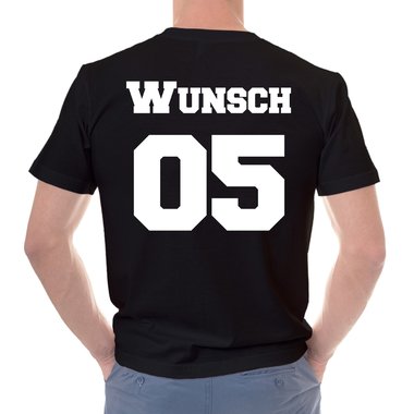 Dein personalisiertes Partnerlook Shirt - Damen, Herren & Kinder - Baumwoll Shirt mit deinem Wunschnamen/text und Wunschnummer Kinder weiss-schwarz 152-164