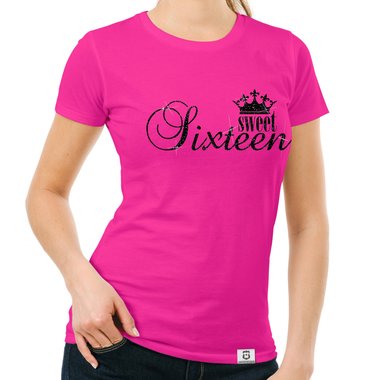 Damen T-Shirts - V-Ausschnitt & Rundhals - Sweet Sixteen - Glitzer Rund-dunkelblau-goldglitzer S