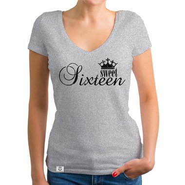 Damen T-Shirts - V-Ausschnitt & Rundhals - Sweet Sixteen - Glitzer Rund-dunkelblau-goldglitzer S