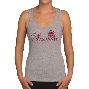 Damen Geburtstags U-Boot-Shirt & Tank Top - Sweet Sixteen - Glitzer Tank Top-hellgrau-pinkglitzer XS