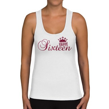Damen Geburtstags U-Boot-Shirt & Tank Top - Sweet Sixteen - Glitzer Tank Top-hellgrau-pinkglitzer XS