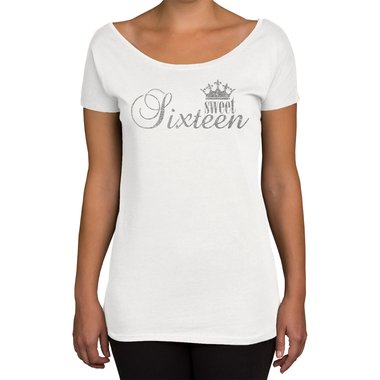 Damen Geburtstags U-Boot-Shirt & Tank Top - Sweet Sixteen - Glitzer U-Boot-weiss-silberglitzer XL