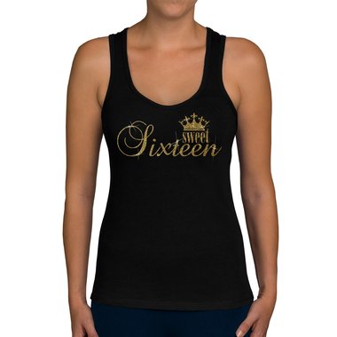 Damen Geburtstags U-Boot-Shirt & Tank Top - Sweet Sixteen - Glitzer U-Boot-weiss-silberglitzer XL