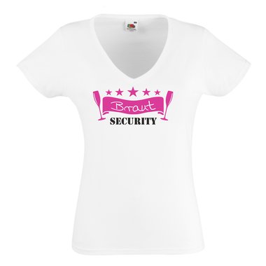 Damen T-Shirt Braut Security Junggesellenabschied V-Ausschnitt