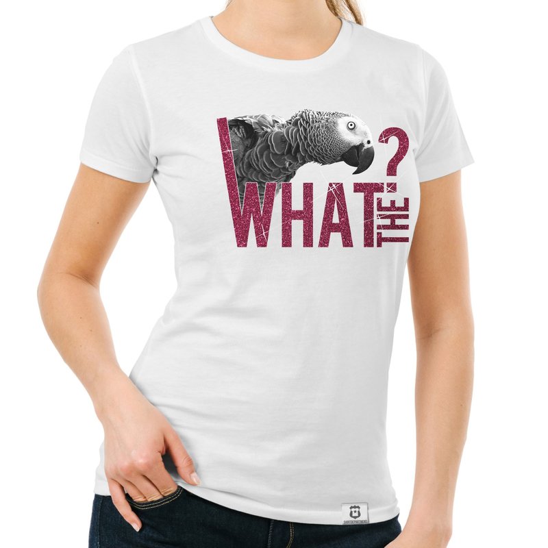 Damen T-Shirt - What the...? - Fun Motiv mit Glitzeraufdruck