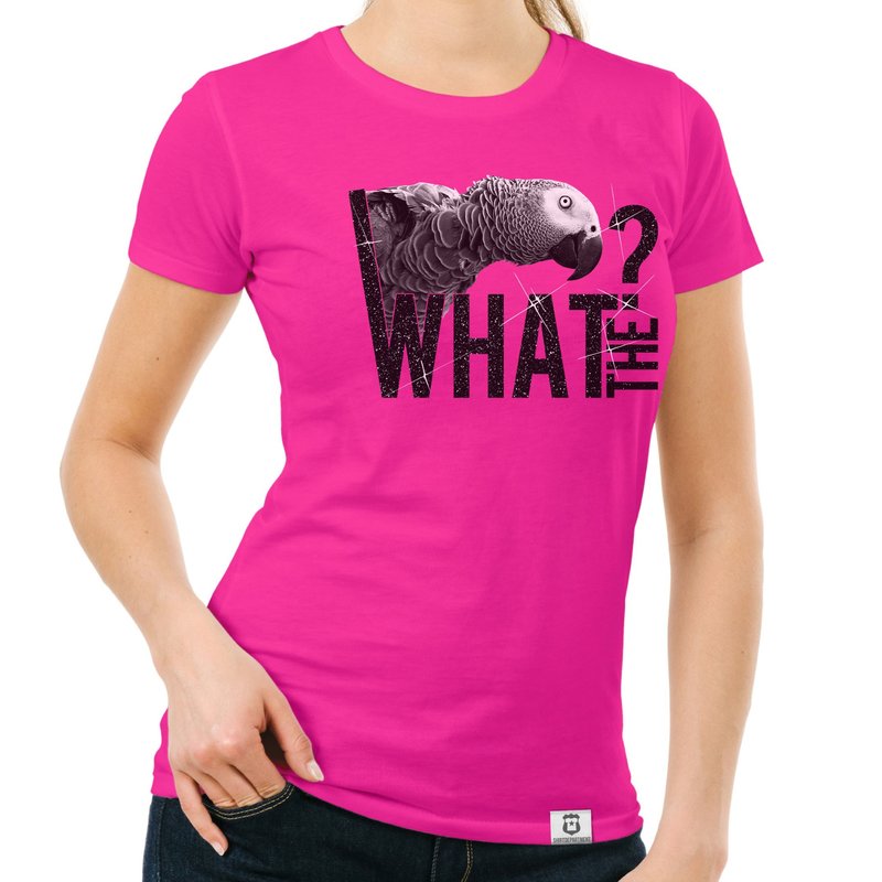 Damen T-Shirt - What the...? - Fun Motiv mit Glitzeraufdruck