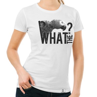 Damen T-Shirt - What the...? - Fun/Statement Motiv mit Glitzeraufdruck weiss-schwarzglitzer XXL