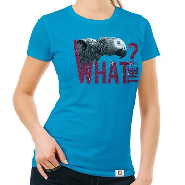 Damen T-Shirt - What the...? - Fun/Statement Motiv mit Glitzeraufdruck weiss-schwarzglitzer XXL