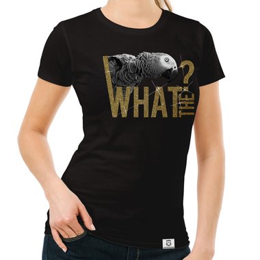 Damen T-Shirt - What the...? - Fun/Statement Motiv mit Glitzeraufdruck weiss-schwarzglitzer XXL