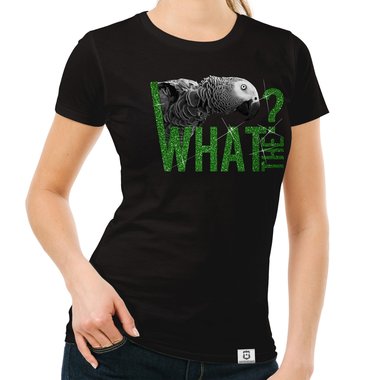 Damen T-Shirt - What the...? - Fun/Statement Motiv mit Glitzeraufdruck weiss-schwarzglitzer XXL