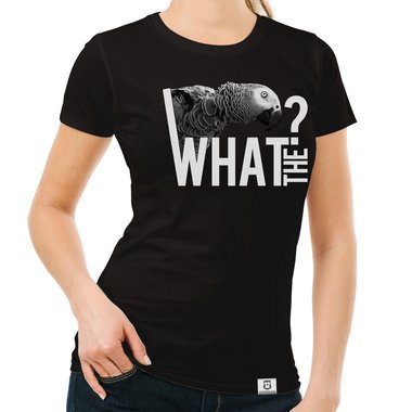 Damen T-Shirt - What the...? - Fun/Statement Motiv mit Glitzeraufdruck weiss-schwarzglitzer XXL