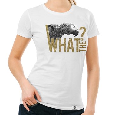 Damen T-Shirt - What the...? - Fun/Statement Motiv mit Glitzeraufdruck weiss-schwarzglitzer XXL