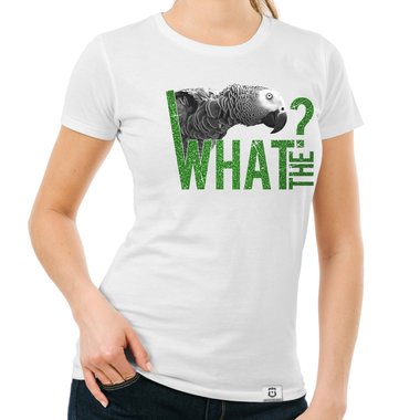 Damen T-Shirt - What the...? - Fun/Statement Motiv mit Glitzeraufdruck weiss-schwarzglitzer XXL