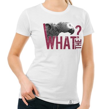 Damen T-Shirt - What the...? - Fun/Statement Motiv mit Glitzeraufdruck weiss-schwarzglitzer XXL