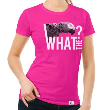 Damen T-Shirt - What the...? - Fun/Statement Motiv mit Glitzeraufdruck weiss-schwarzglitzer XXL