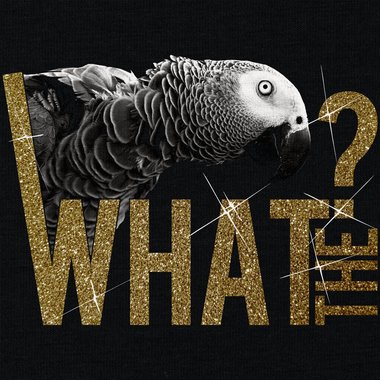 Damen T-Shirt V-Ausschnitt - What the? - Glitzer Statement T-Shirt dunkelgrau-weiss XS