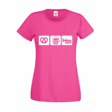 Damen T-Shirt Oktoberfest Brezel Bier Blasmusik