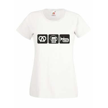 Damen T-Shirt Oktoberfest Brezel Bier Blasmusik