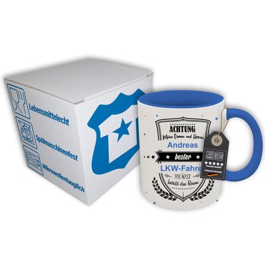 Personalisierter Kaffeebecher - Tasse - Achtung meine Damen und Herren - Wunschname & Wunschberuf