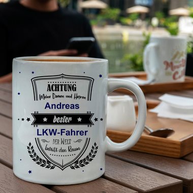 Personalisierter Kaffeebecher - Tasse - Achtung meine Damen und Herren - Wunschname & Wunschberuf