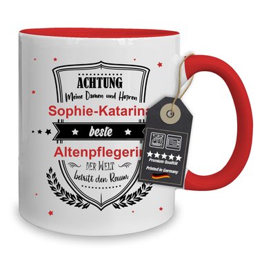 Personalisierter Kaffeebecher - Tasse - Achtung meine Damen und Herren - Wunschname & Wunschberuf