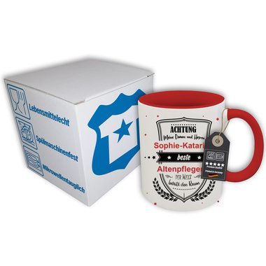 Personalisierter Kaffeebecher - Tasse - Achtung meine Damen und Herren - Wunschname & Wunschberuf