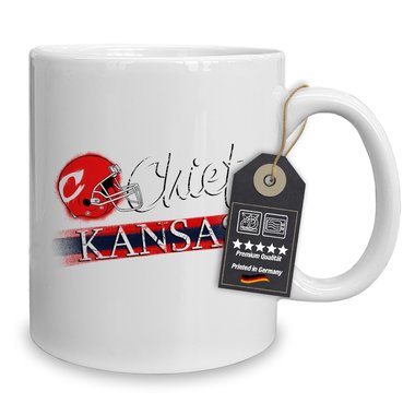 Kaffeebecher - Tasse - American Football Mannschaften - Football Fan Becher Chief-Kansas weiss-blanko