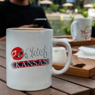 Kaffeebecher - Tasse - American Football Mannschaften - Football Fan Becher Chief-Kansas weiss-blanko