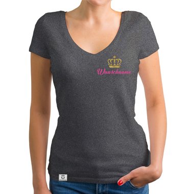 Damen B-Day T-Shirts - Personalisiert - Wunschname + Wunschzahl - Mein Geburtstags-Gstebuch dunkelgrau-fuchsia-V-Neck XS