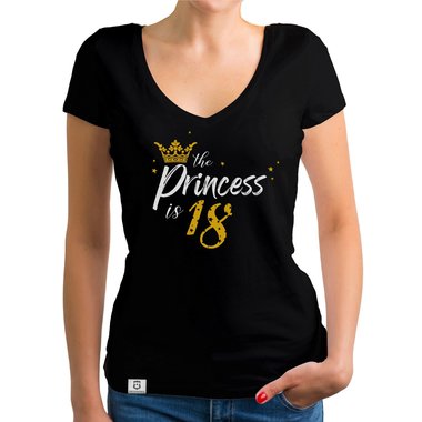Geburtstags Damen T-Shirts - the princess is 18 - mit vielen Farben und verschiedenen Ausschnitten