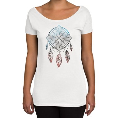 Damen T-Shirt U-Boot-Ausschnitt - Traumf�nger/Dreamcatcher - In verschiedenen Farben oliv-rainbow XL