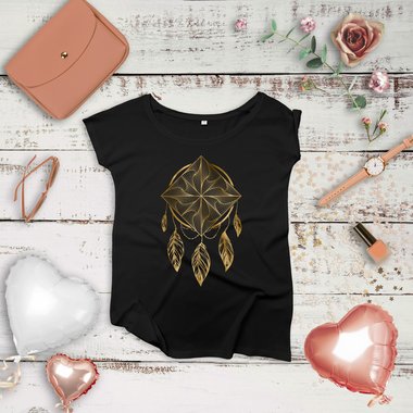 Damen T-Shirt U-Boot-Ausschnitt - Traumf�nger/Dreamcatcher - In verschiedenen Farben oliv-rainbow XL