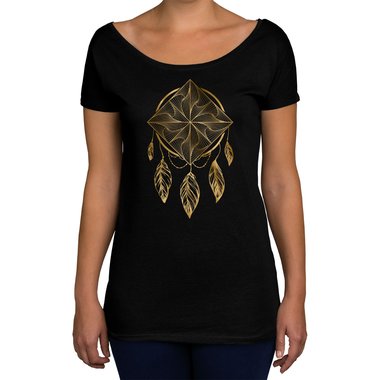 Damen T-Shirt U-Boot-Ausschnitt - Traumf�nger/Dreamcatcher - In verschiedenen Farben oliv-rainbow XL