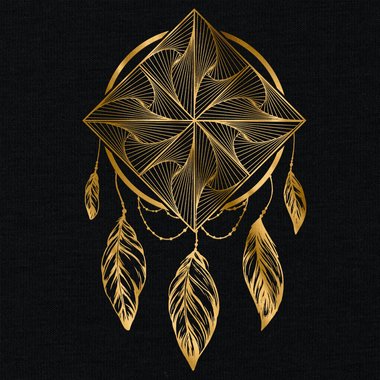 Damen T-Shirt Kollektion - Rundhals & V-Ausschnitt - Traumfnger / Dreamcatcher Design dunkelblau-gold-Rund S